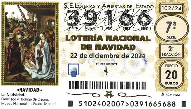 LOTERIA PARA EL SORTEO EXTRAORDINARIO DE NAVIDAD del 22 de diciembre de 2024, número 39.166