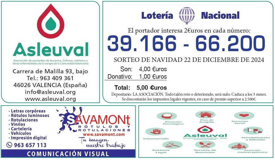 LOTERIA PARA EL SORTEO EXTRAORDINARIO DE NAVIDAD del 22 de diciembre de 2024, papeleta con los números son: 39.166 y 66.200